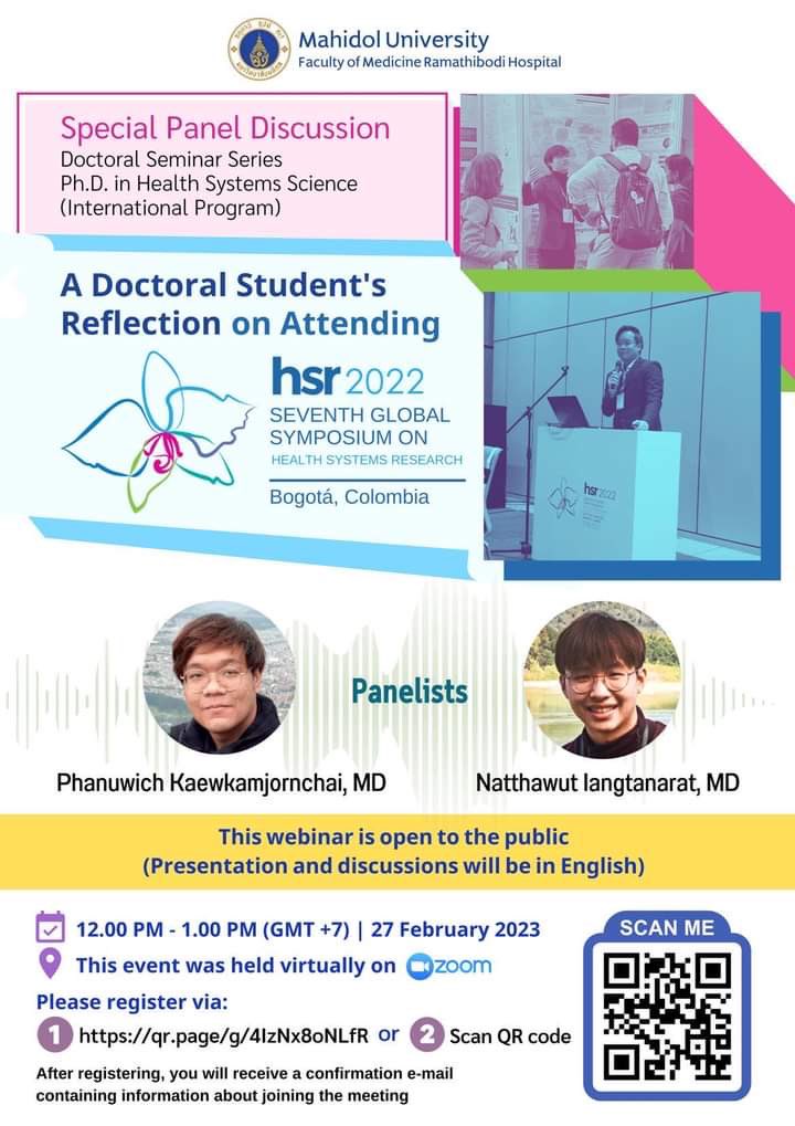 ￼You’re invited to join our doctoral seminar in health systems science on this coming Monday Feb 27th. Let’s chat about what global health communities are discussing &amp; what our PhD students have learned from attending the recent HSR2022!
#HPSR #GlobalHealth #HealthSystemsScience