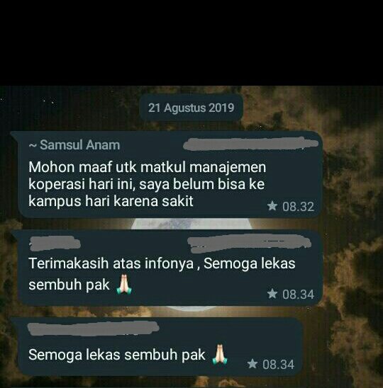 saegaa10's tweet photo. @collegemenfess Beliau Dosen Terbaik
Ini chat pertama dan terakhir beliau untuk izin tdk bisa masuk ke kls sekitar seminggu sebelum wafat. Krn memang beliau punya dedikasi dan effort yg tinggi buat trs ngajar meskipun sakit dan hrs pake tongat buat membantunya berjalan. Al-Fatihah https://t.co/2OwOn67166