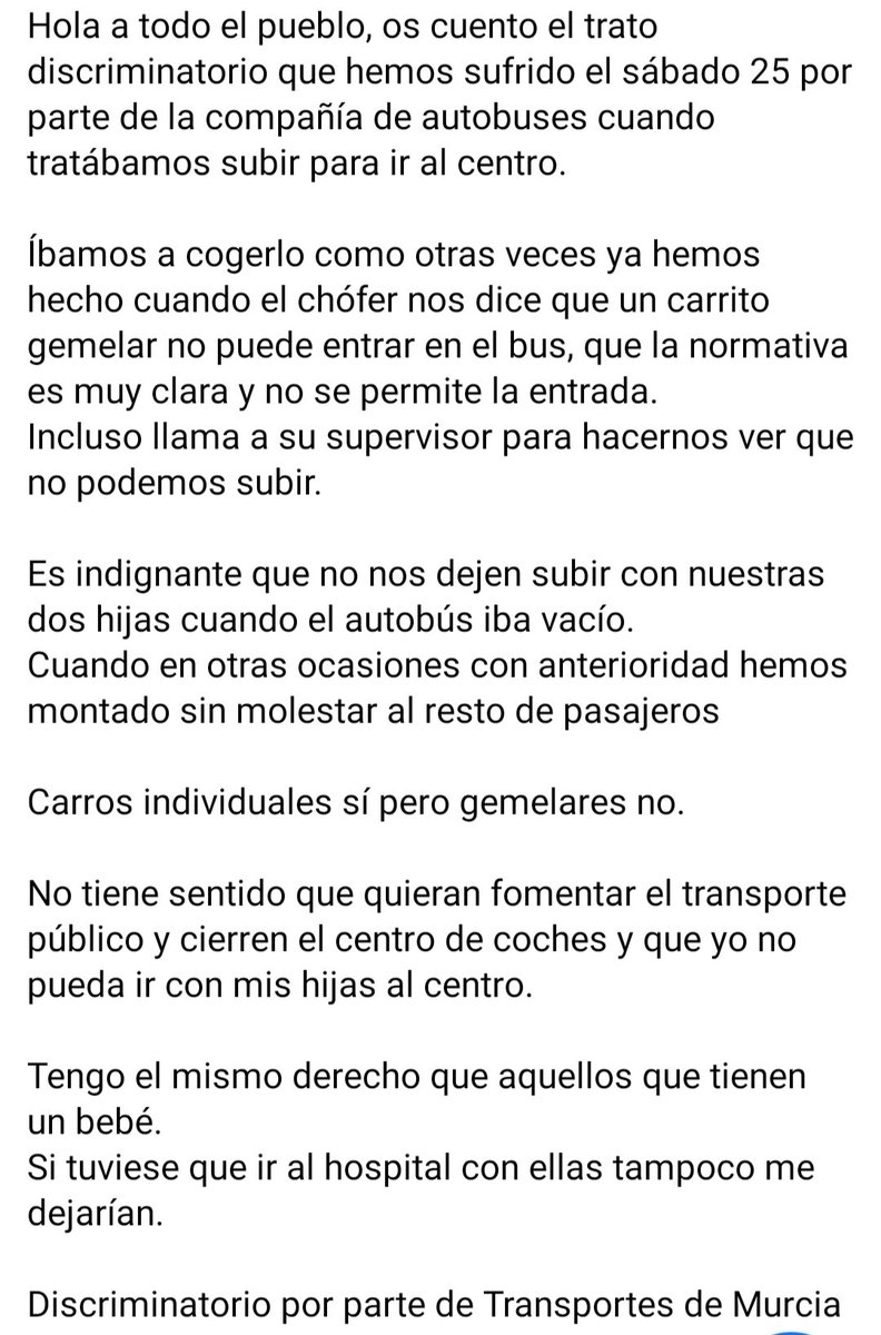nati_martmen's tweet photo. Queremos subir al autobús con nuestras hijas 
#gemelas #carrodoble #murcia #discriminacion #transportemurcia #autobus https://t.co/y245Lgwv29
