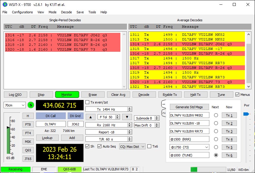 Made my first ever EME QSO today! 434.063 MHz. All credit to Bernd #DL7APV for his patience and his awesome setup!
I used my 20 el crossed rhcp satellite yagi for the qso. 
#moonbounce #EME