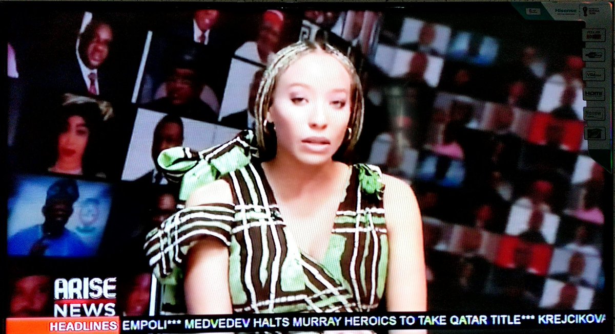 Dear @ARISEtv please advise your presenter pictures below to help us by dressing better on a special day like today that we are trying to focus on the election. This is too much skin for a Political programme on national TV. If she was anchoring a fashion show, I wouldn't mind. https://t.co/wihMooGbDk