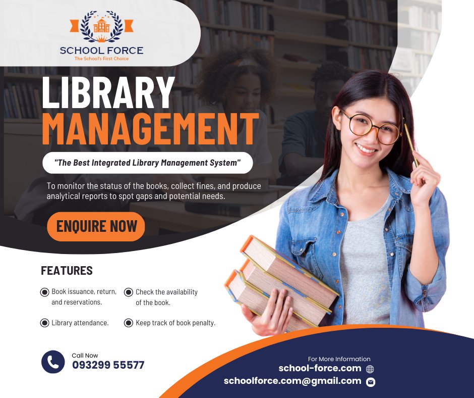 schoolforce07's tweet image. Our Best School Library Management Software helps staff monitor the status of the books, collect fines, and produce analytical reports to spot gaps and potential needs.
Website: school-force.com
Email: schoolforce.com@gmail.com
Mobile: 9329955577
#librarymanagementsystem