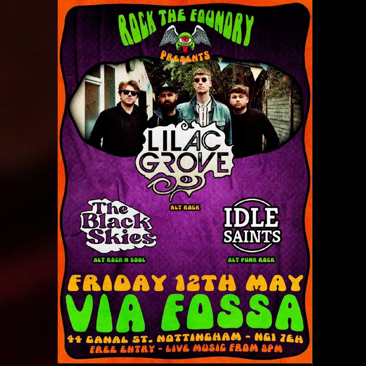 Lilac Grove (@lilacgroveband) on Twitter photo Your good time party boys will be headlining Via Fossa, 12th May hosted by @rockthefoundrypromotions
We'll be playing alongside <a href="/theblackskies_/">The Black Skies</a> and @idlesaintsband, music starts at 8pm! Your good time party boys will be headlining Via Fossa, 12th May hosted by @rockthefoundrypromotions
We'll be playing alongside <a href="/theblackskies_/">The Black Skies</a> and @idlesaintsband, music starts at 8pm!