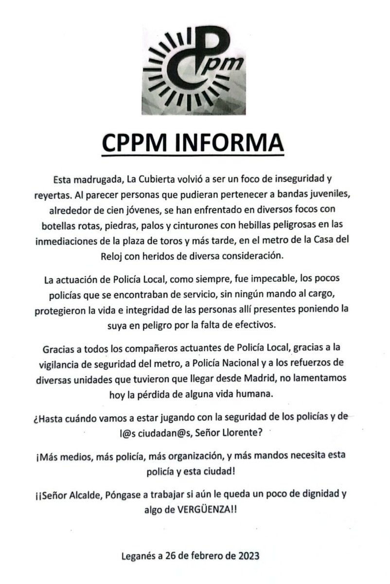 CppmLeganes's tweet image. CPPM #Leganes informa de los hechos acontecidos anoche en la plaza de toros La Cubierta.