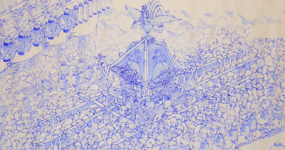 ina_eeeeee's tweet photo. お祭りをテーマに6メートルの群像画を描いた卒業制作を、六本木にて展示しています。ぜひお越しください✨ https://t.co/O05r7t3WLJ