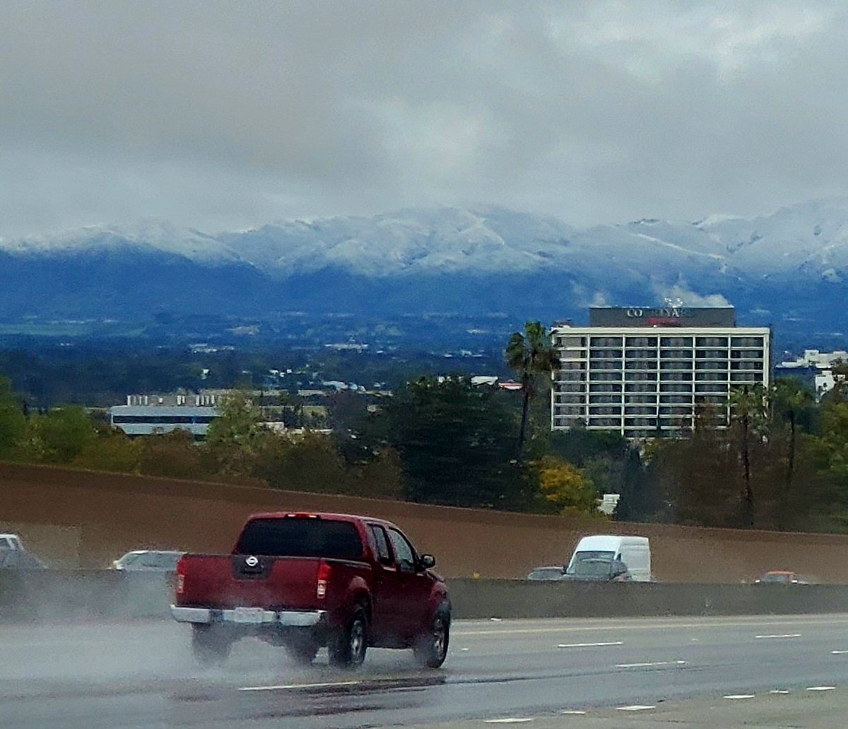 The snowcapped 405/101 interchange. (I wasn't driving!) 🌴❄️ #LA