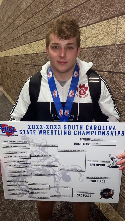 AddisonNickles's tweet image. Capped off an undefeated senior wrestling season of 28-0 last night becoming a back to back 195 lb State Champion! @bobby_lamb @SethStrick11 @DanOrnerKicking @AHSPantherFB