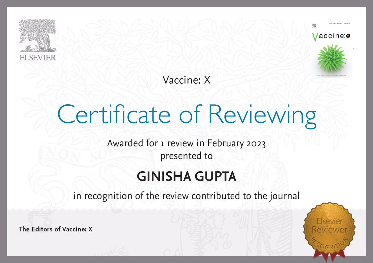 A small feather in my hat - completed my first review for an original article. Brought back memories of my #India #EIS training and my love to read and review original articles - #motivation to do it more often. #vaccinex @ElsevierConnect