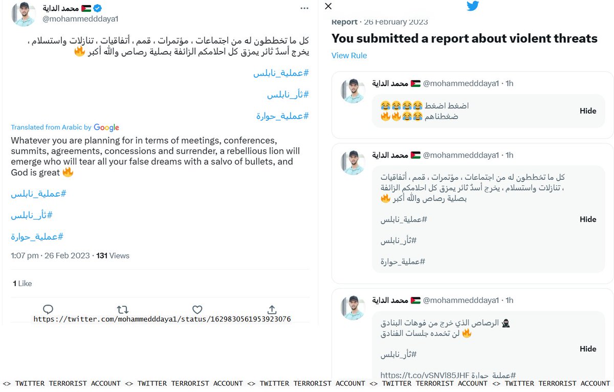 BestWebEnglish's tweet photo. .@elonmusk,Hamas Terrorist @mohammedddaya1 glorifies terorrism,threatens,incites violence/war/murder against Jews,posts images of dead Jews,encourages more.
NOT FREE SPEECH!
https://t.co/2VVKlbjLvQ
@TwitterSupport #EndJewHatred Say No To #Antisemitism/#TerroristContent @ianmiles https://t.co/TEPmmHLn8c
