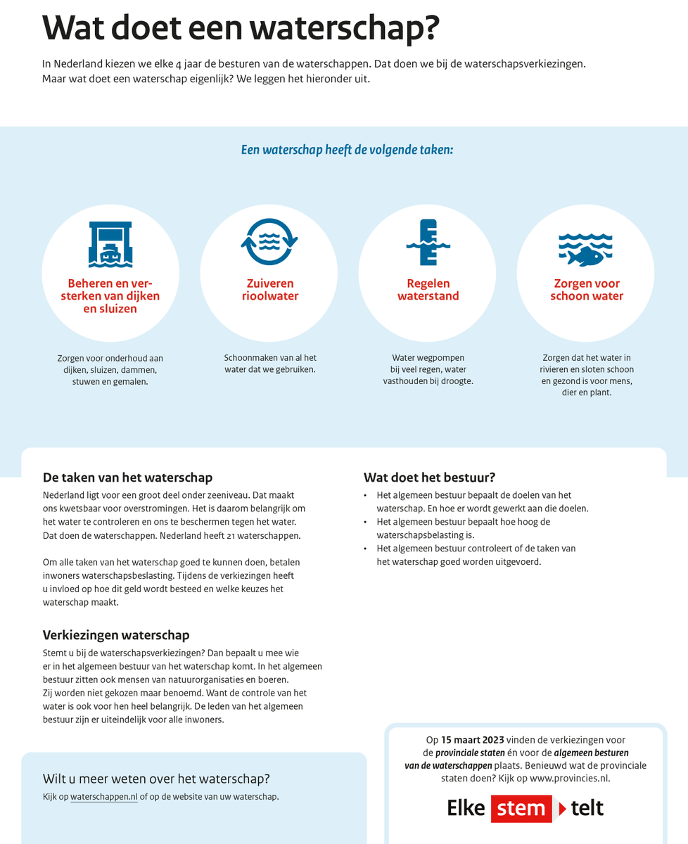 15 maart mag je stemmen voor de Provinciale Staten en de Waterschappen. Benieuwd wat de Provinciale Staten en Waterschappen allemaal doen? Bekijk de infographics 👇 voor meer informatie.

#ElkeStemTelt #PSWS2023 #🗳️