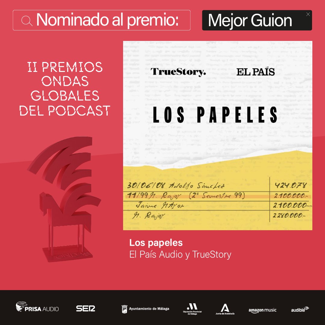 <a href="/PodimoLatam/">Podimo Latam</a> <a href="/AkordeMedia/">Akörde Media</a> <a href="/PodiumPodcast/">Podium Podcast</a> <a href="/Spotify/">Spotify</a> <a href="/el_pais/">EL PAÍS</a> <a href="/elalexalmazan/">Alejandro Almazán</a> <a href="/PodimoSpain/">Podimo Spain</a> <a href="/humbertobusto1/">Humberto Busto</a> @jarpastudio <a href="/nortec_fussible/">Pepe Mogt</a> <a href="/flavia2santos/">Flavia Dos Santos</a> <a href="/mimesacojea/">José Antonio Pérez Ledo</a> <a href="/mjesusespinosa/">María Jesús Espinosa de los Monteros García</a> <a href="/teorodriguezcom/">Teo Rodríguez</a> <a href="/devdav27/">David Ávila | Showrunner | Grupo Izen #Oxitocina</a> <a href="/alexburbuja/">Alex Blanquiño</a> <a href="/bua_elisabeth/">Elisabeth Búa</a> <a href="/laura_escarza/">Laura Escarza</a> <a href="/lmcazalla/">Lou Moreno Cazalla</a> <a href="/produccionjdors/">Juan d'Ors</a> <a href="/PlayerAgencia/">Agencia Player</a> <a href="/AdondeMedia/">Adonde Media</a> <a href="/Marinelli1972/">Alejandro Marinelli</a> <a href="/martinacastro/">Martina Castro</a> <a href="/Spotify_LATAM/">Spotify LATAM</a> <a href="/SpotifyARG/">Spotify Argentina</a> <a href="/SpotifyChile/">Spotify Chile</a> <a href="/SpotifyMexico/">Spotify Mexico</a> <a href="/SpotifySpain/">Spotify Spain</a> 🗞️Los Papeles es una historia de políticos corruptos y periodistas pero también es una historia de amistades rotas y de traiciones, y del sistema ideado por el PP para recibir donaciones ilegales y pagar sobresueldos descubierta por <a href="/el_pais/">EL PAÍS</a> 

🎧Escucha👇

i.mtr.cool/gxmnckkdeh