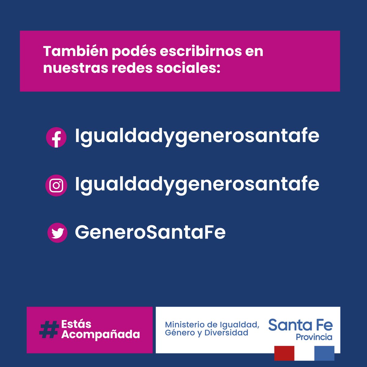 La violencia de género puede manifestarse de distintas maneras.

Si estás atravesando o conocés a alguien que esté atravesando una situación de violencia te acercamos contactos, espacios de información, contención y asesoramiento.

No te sientas sola, #EstásAcompañada.