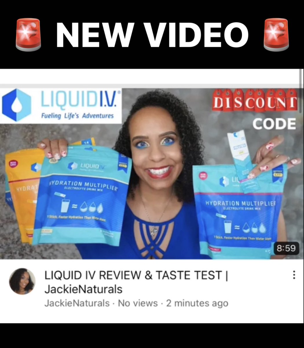 JackieNaturals's tweet image. 🚨NEW VIDEO🚨LIQUID I.V. HYDRATION DRINK MIX REVIEW &amp;amp; TASTE TEST IS ON MY CHANNEL NOW!!! @liquidiv 

20% OFF Discount Code: JACKIENATURALS
20% OFF Discount Link: glnk.io/koyv/jackienat…

WATCH NOW: youtu.be/5rRr-nwffVY

#LIVPartner #liquidiv #hydration #hydrationmultiplier