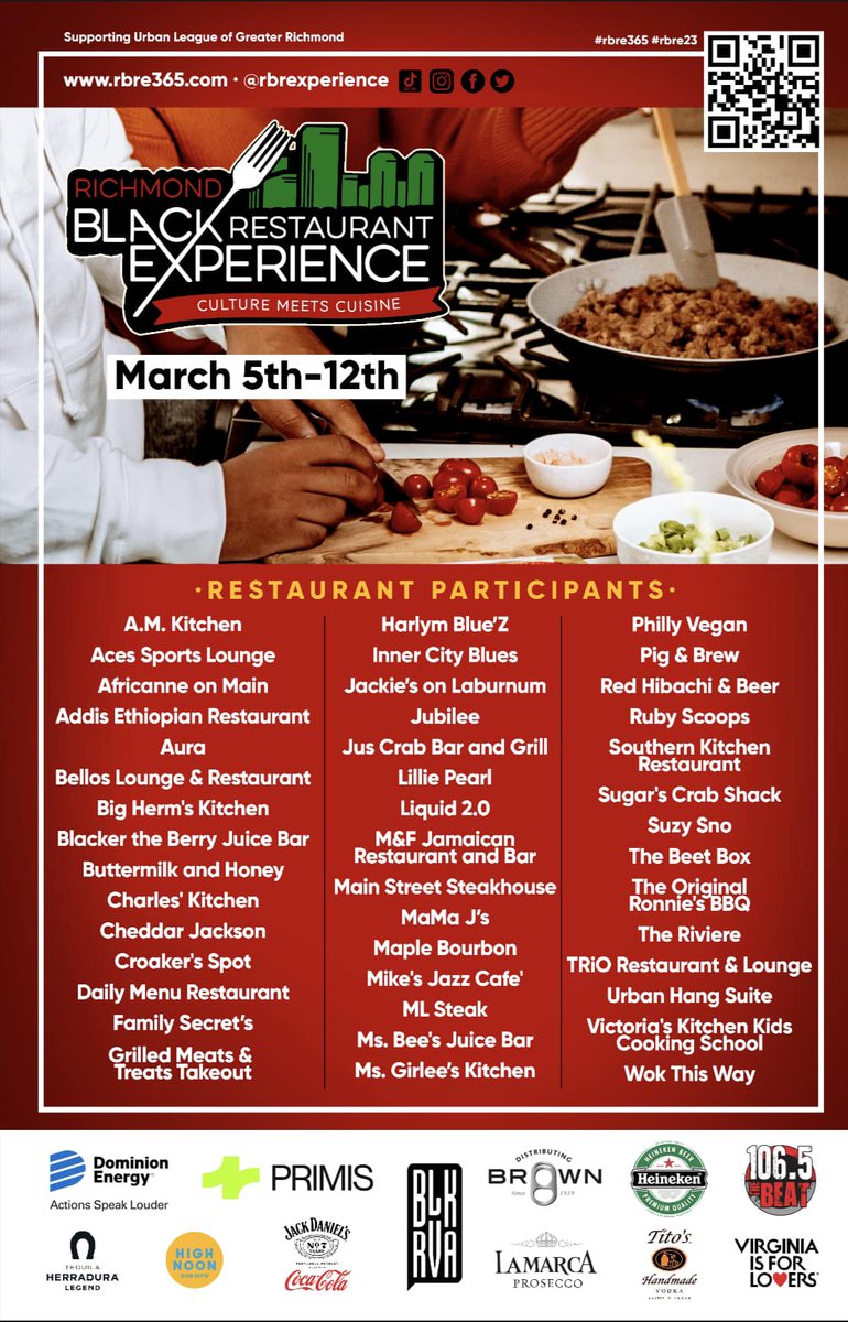 We're just one week from the <a href="/rbrexperience/">Richmond Black Restaurant Experience</a> kick off! 🍽️ Which #DowntownRVA businesses are you looking forward to supporting? 
#rbre23 #rbre365