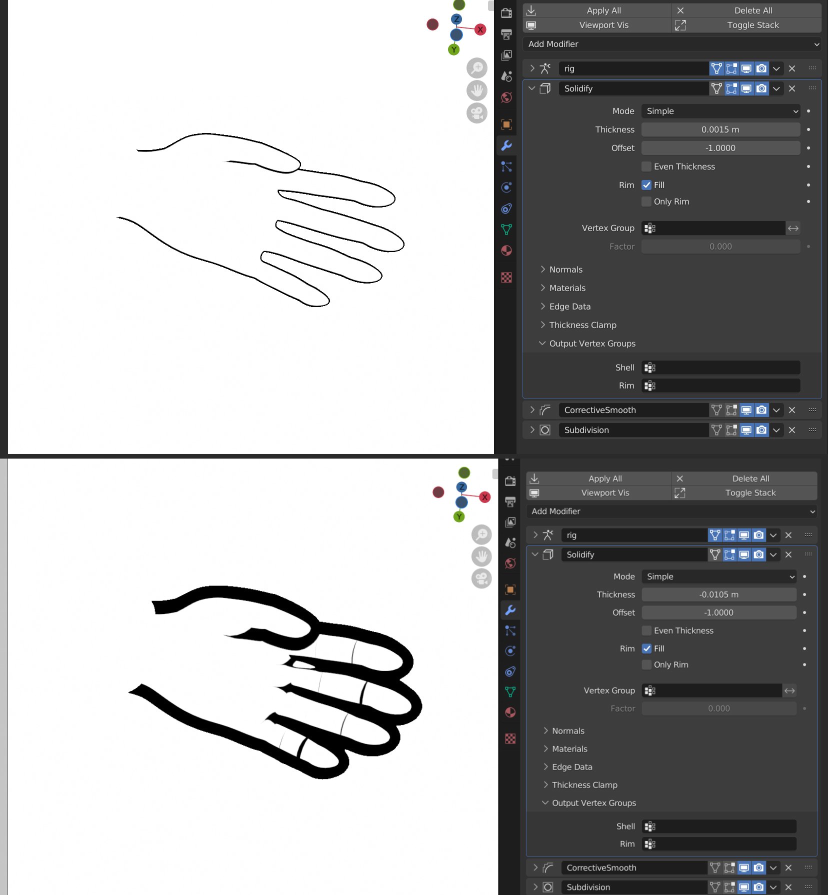 toyxyz on Twitter: "The line thickness of the hand can be changed through  Thickness in Solidify in the modifier list. https://t.co/k4GjL2nFPp" /  Twitter