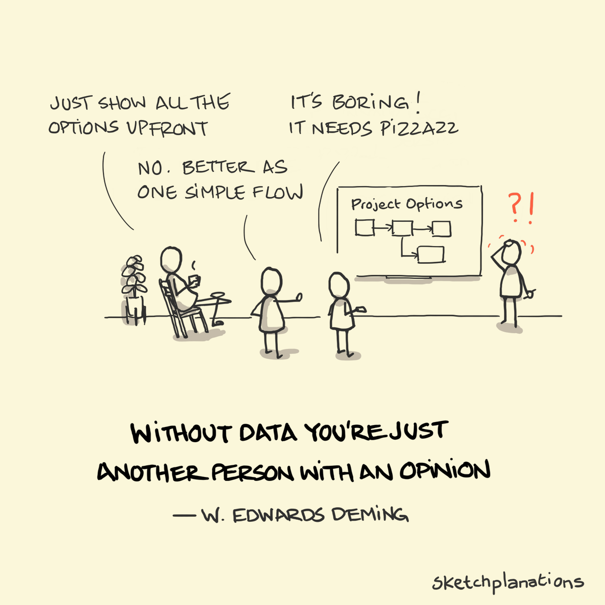 Data avoids arguments. It's why I love this quote from W. Edwards Deming: 'Without data you're just another person with an opinion.' Or as Jim Barksdale, former Netscape CEO, said: 'If we have data, let's look at data. If all we have are opinions, let's go with mine.'