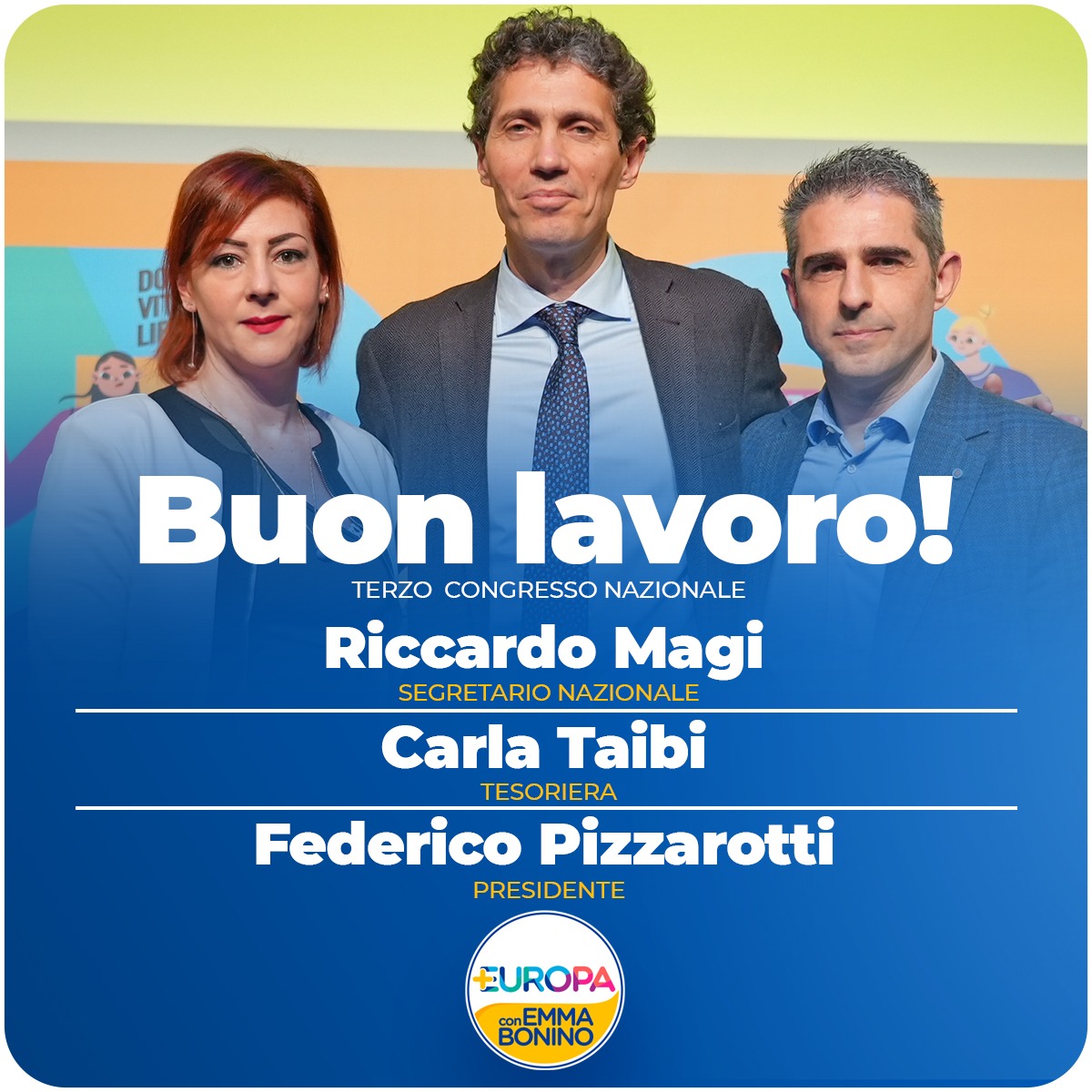 Piu_Europa's tweet photo. #CONGRESSO #PIUEUROPA
Riccardo Magi Segretario
Carla Taibi Tesoriera
Federico Pizzarotti presidente
Questo l'esito del congresso di +Europa.
Buon lavoro! https://t.co/CK2W4Kagix
