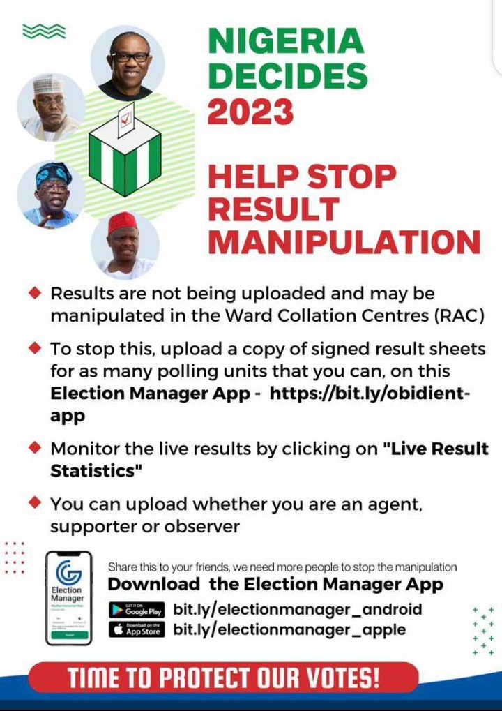 RETWEET AS HARD AS YOU CAN TO PREVENT SUCCESFUL MANIPULATIONS
#ObiIsWinningEverywhere #ObiDattiInLagos #presidentialelection2023 #ObiWon #ObidientMovement #NigeriaDecides #NigerianElections2023 #INECIsCorrupt #INECiscompromised