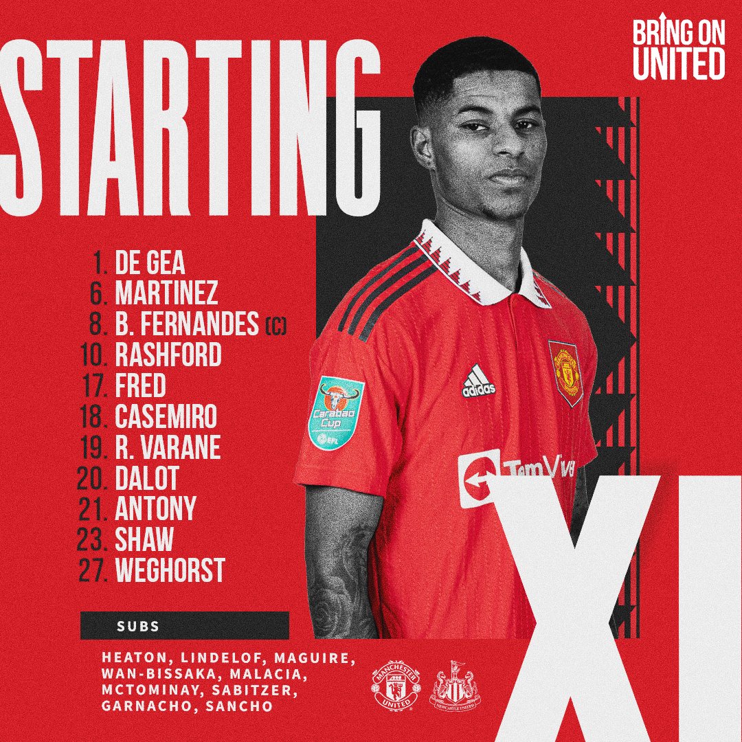 ManUtd's tweet photo. 🚨 TEAM NEWS 🚨

Here it is: your United XI for the #CarabaoCup final... 🔴🔥

#MUFC