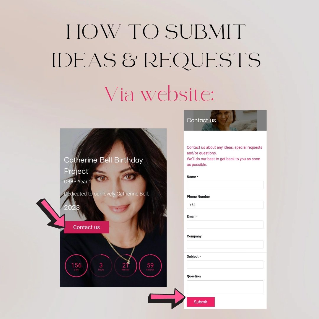 For those having trouble knowing how to submit ideas & requests for @reallycb Birthday Project 
- Via website: 
#CBFans #CatherineBell #CBBdayProject
