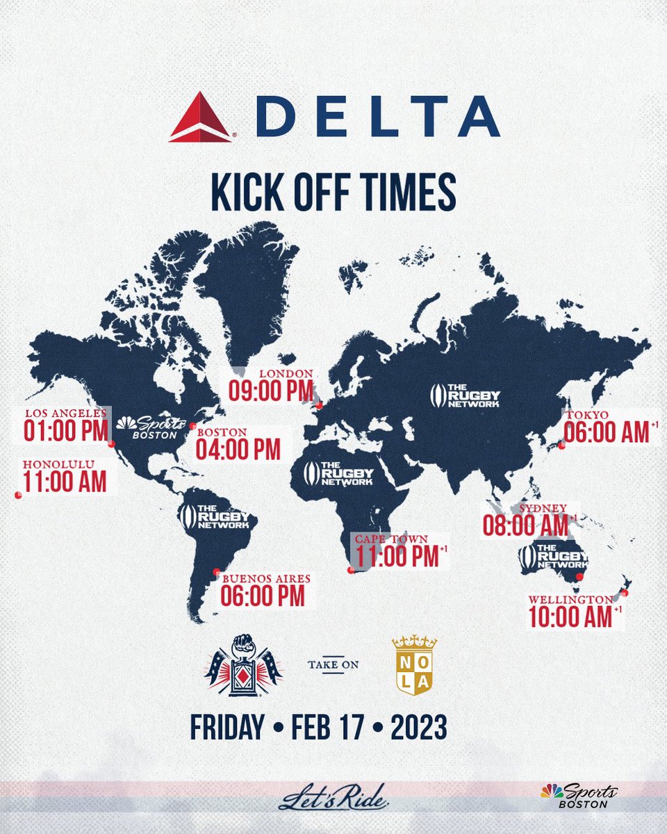 NEFreeJacks's tweet photo. 🐎//⏰  Your global kickoff times presented by @Delta 

Tune in on @NBCSBoston or @therugbynetwork out of network!

Where will you be watching from?

#LetsRide https://t.co/iK6h10TGts