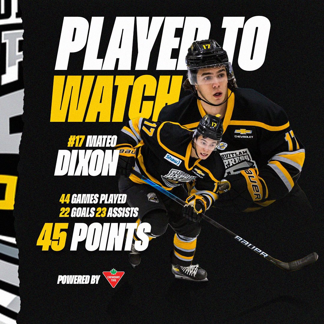 Today’s player to watch powered by Canadian Tire is Mateo Dixon! 

Dixon who is also a former Nanaimo Clipper leads the Express in points with 45 in 44 games. 

Game time is 3:00pm at the Train Station!
