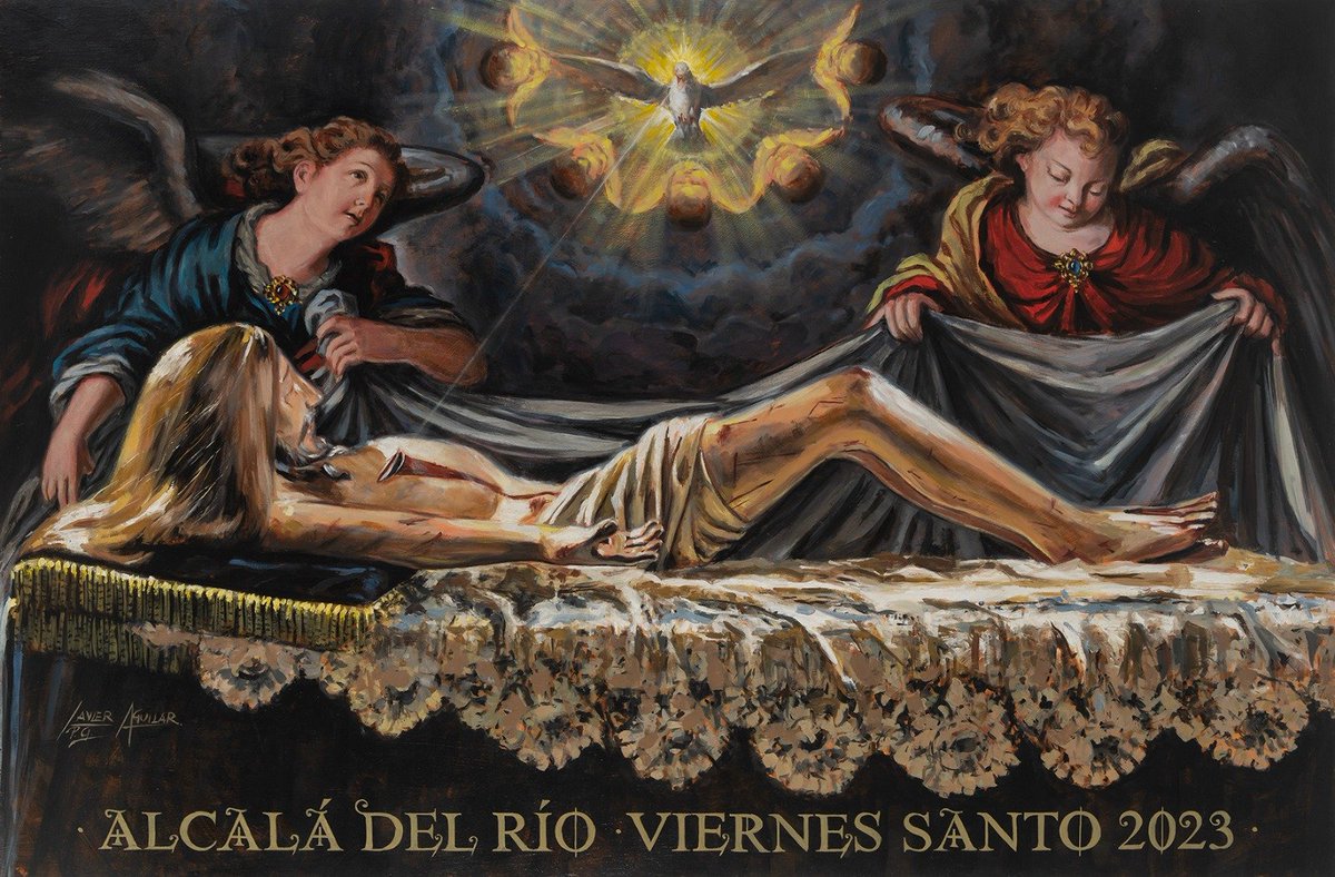 elllamadorcsr's tweet photo. Cartel del Viernes Santo de la Hermandad de la Soledad de Alcalá del Río, obra de Javier Aguilar https://t.co/mgJoRAkptR