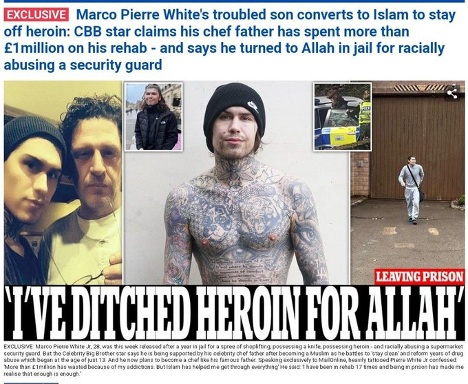 IslamAdvantages's tweet photo. Marco Pierre White Junior accepts Islam and finds a path to sobriety through faith. May Allah keep his faith strong and heal him from all addictions ☝️ https://t.co/fBKdZGKJZl