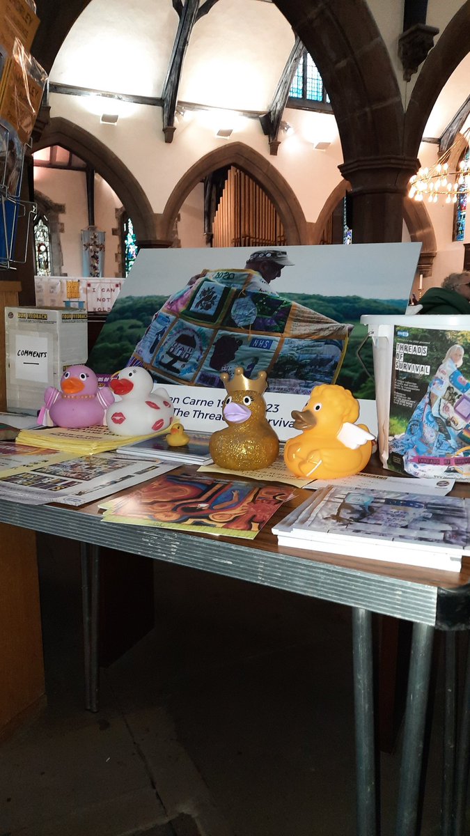 19MW98's tweet photo. Fab day meeting up w Save Chorley &amp; South Ribble  A&amp;E campaigners at St Laurence's Church Chorley to celebrate the life of Steve Carne, ace campaigner, actor, artist &amp; human being, sadly missed but his #ThreadsOfSurvival quilt project lives on &amp; is moving to Halifax main library https://t.co/a015Mtp1n4
