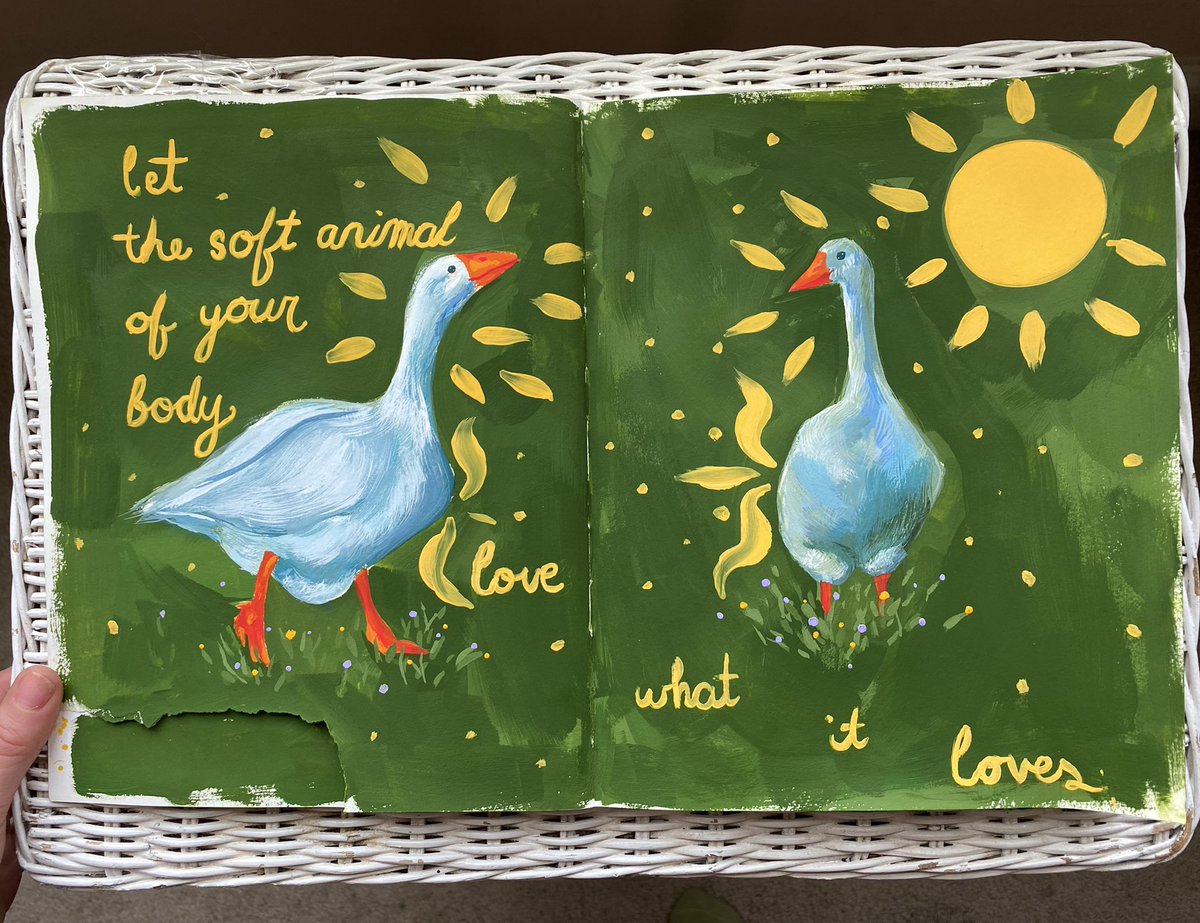 sketchbook spread inspired by “wild geese” by mary oliver ☀️🐥
