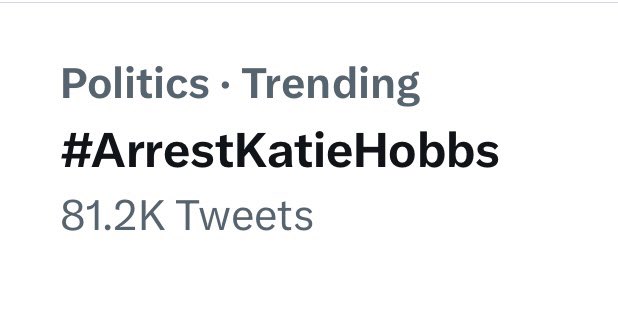 Over 81,000 tweets calling to #ArrestKatieHobbs

This isn’t going away Katie

You took money from the cartels and they helped you steal the election