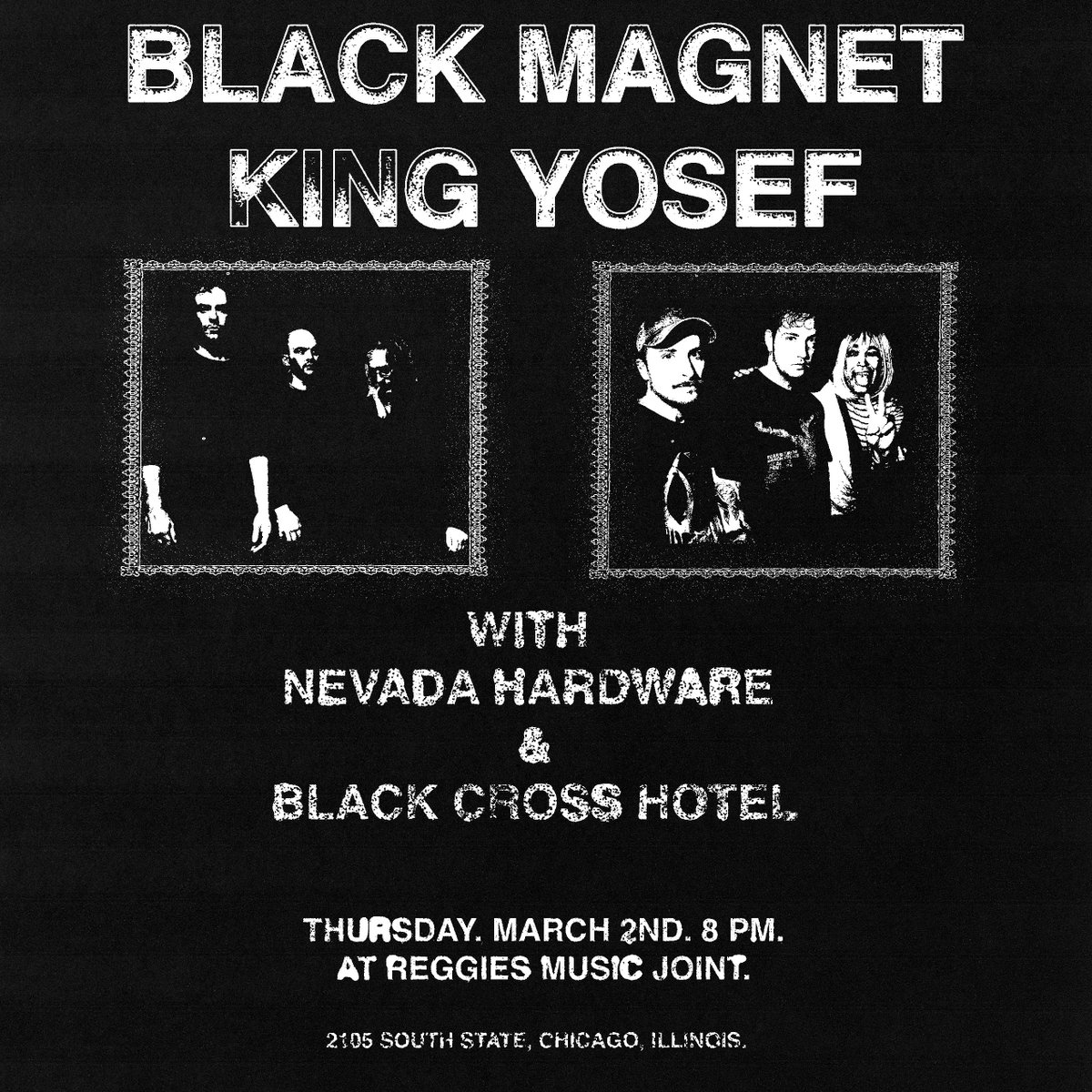 TOMORROW: Black Magnet and King Yosef take over the Music Joint with Nevada Hardware and Black Cross Hotel!

reggieslive.com/show/black-mag…