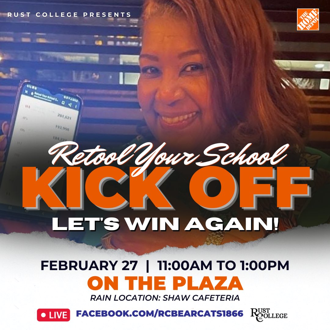 RustCollege1866's tweet photo. #RYSRust: 🛠 Voting begins AT MIDNIGHT ‼️

You're invited to join us In #BearcatCountry for the Retool Your School Kick Off Celebration on Monday, February 27 at 11am 🔥‼️ 
Can’t make it in person? We’re going LIVE on Facebook 🎥 

#RushToRust #RustCollege #RetoolYourSchool https://t.co/uvmNp5pq57