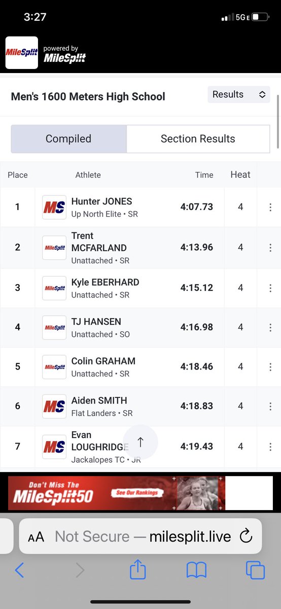 Hunter Jones of Up North Elite win the MITS 1600m state championship with a time of 4:07.73. <a href="/_LAB_TC/">L.A.B. TC</a> <a href="/mitstrack/">MITS</a>