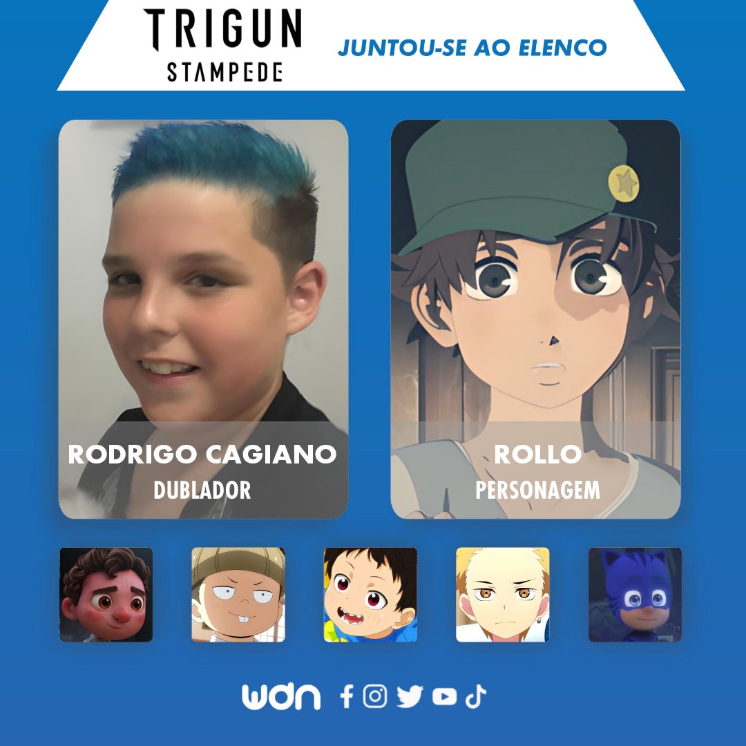 WDN - World Dubbing News on X: 🌪️ Novos dubladores juntam-se ao elenco de  'TRIGUN STAMPEDE' • Rodrigo Cagiano como Rollo • Augusto de Souza como  Monev  / X