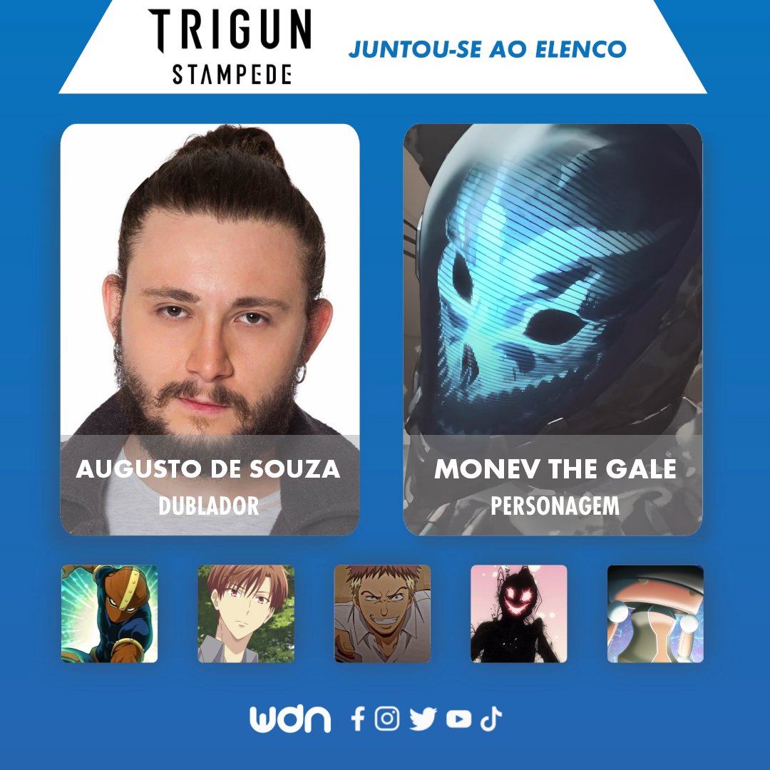 WDN - World Dubbing News on X: 🌪️ Novos dubladores juntam-se ao elenco de  'TRIGUN STAMPEDE' • Rodrigo Cagiano como Rollo • Augusto de Souza como  Monev  / X