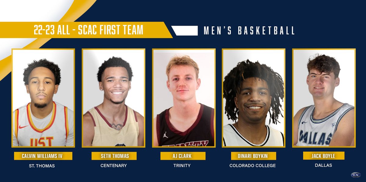 SCAC_Sports's tweet photo. #SCACMbb | The 22-23 first, second, third and freshman All SCAC teams are as follows

#SCACPride | #d3hoops https://t.co/Vh6pydYOsS