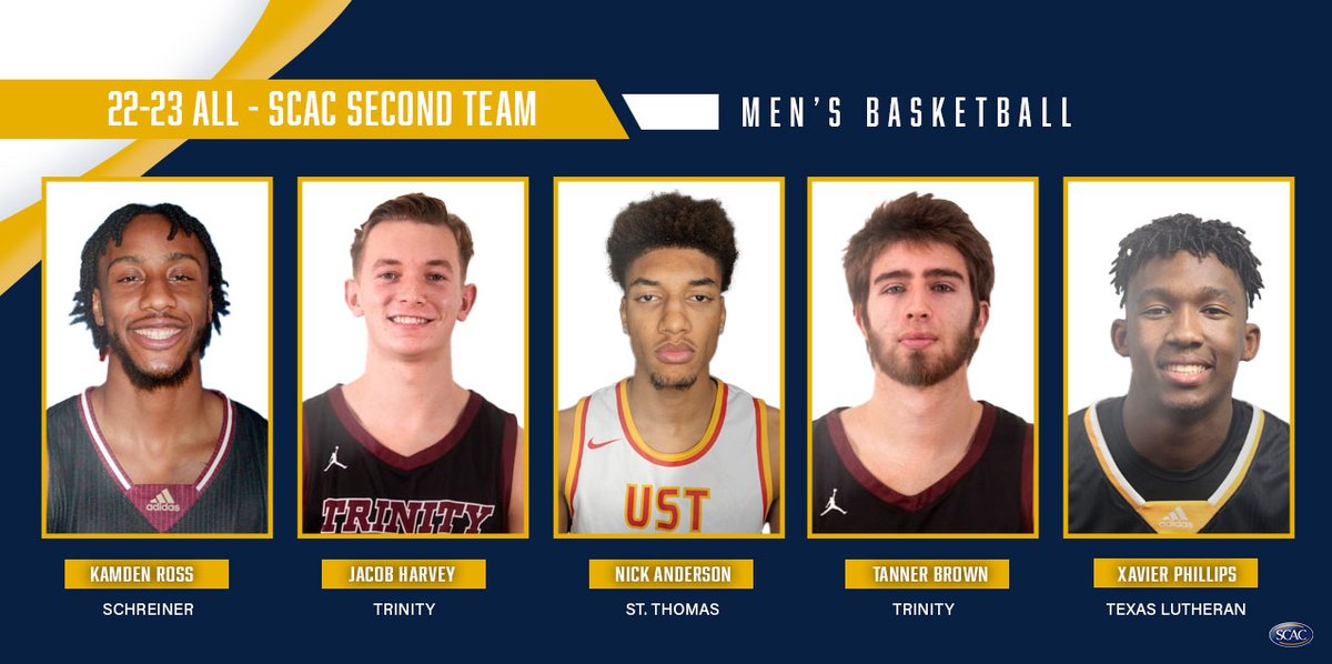 SCAC_Sports's tweet photo. #SCACMbb | The 22-23 first, second, third and freshman All SCAC teams are as follows

#SCACPride | #d3hoops https://t.co/Vh6pydYOsS