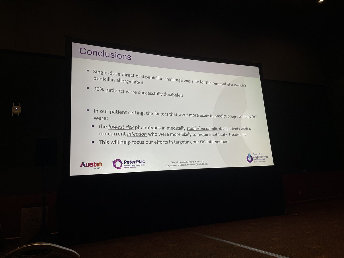 Jason Trubiano 🆔 (@trubianojason) on Twitter photo <a href="/DrKyraChua/">Kyra Chua</a> #AAAAI23 Presenting data on almost 4 years of inpatient #penicillinallergy challenges at <a href="/Austin_Health/">Austin Health</a> <a href="/PeterMacCC/">Peter Mac Cancer Centre</a> - >600 challenges; 96% negative and no serious adverse events. Predictors of those likely to proceed to OC important for implementation! <a href="/CAAR_Aus/">Centre for Antibiotic Allergy & Research</a> <a href="/DrKyraChua/">Kyra Chua</a> #AAAAI23 Presenting data on almost 4 years of inpatient #penicillinallergy challenges at <a href="/Austin_Health/">Austin Health</a> <a href="/PeterMacCC/">Peter Mac Cancer Centre</a> - >600 challenges; 96% negative and no serious adverse events. Predictors of those likely to proceed to OC important for implementation! <a href="/CAAR_Aus/">Centre for Antibiotic Allergy & Research</a>