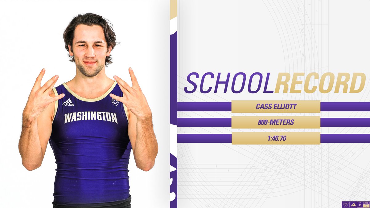 UWTrack's tweet photo. 💥 Cass Elliott Strikes Back! He retakes the 800m 𝐒𝐜𝐡𝐨𝐨𝐥 𝐑𝐞𝐜𝐨𝐫𝐝 from Nathan Green!

Jan. 28 -- Elliott -- 1:47.22
    ↳Feb. 10 -- Green -- 1:46.99
          ↳ TODAY -- Elliott -- 1:46.76

That will punch the NCAA 🎟️ for Cass!

#GoHuskies https://t.co/UQWJ74fOCB