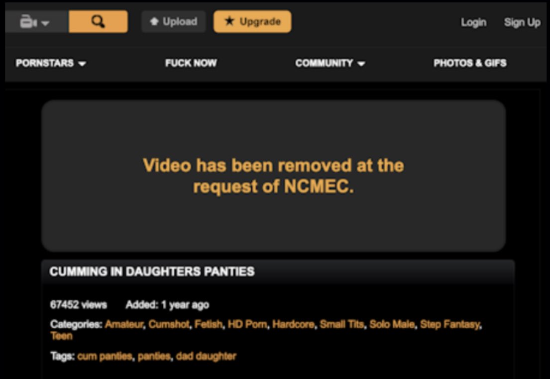 LailaMickelwait's tweet photo. Fact: When forced to takedown child rape by the National Center For Missing and Exploited Children (NCMEC) P*rnhub made it a practice to leave the URL, tags, title &amp; views live so the child abuse data could continue driving traffic, ad impressions &amp; profit for PH. #Traffickinghub https://t.co/flCDN6T2Pf