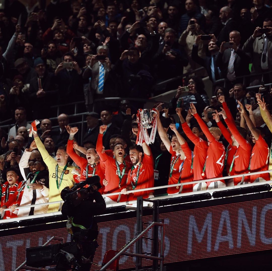 League Cup 𝑪𝑯𝑨𝑴𝑷𝑰𝑶𝑵𝑺𝑺𝑺!! 🏆🤩So happy to win my first trophy here but especially for all the @ManUtd family!! Enjoy this and let's go for more UNITED!! 🔴👹 #mufc #CarabaoCup