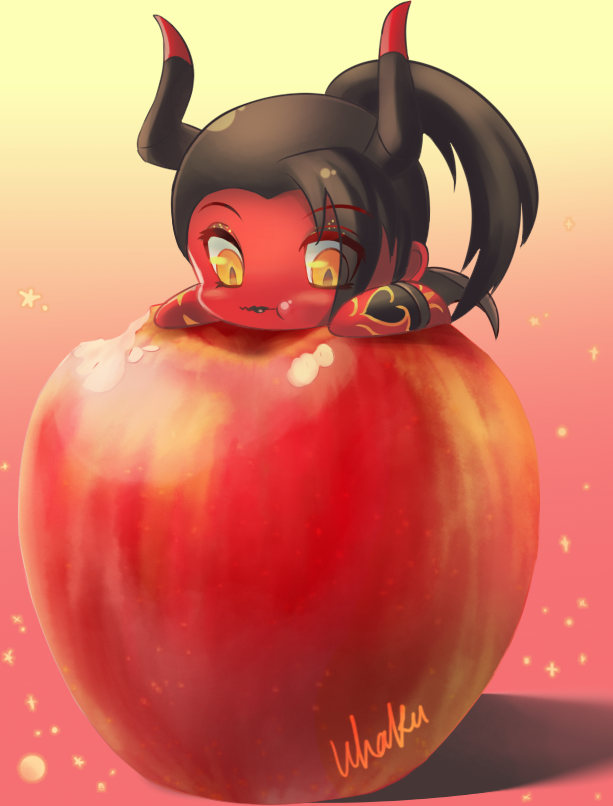 Chibi Whaky nomming an apple. Might take a few days for her to finish the apple though...