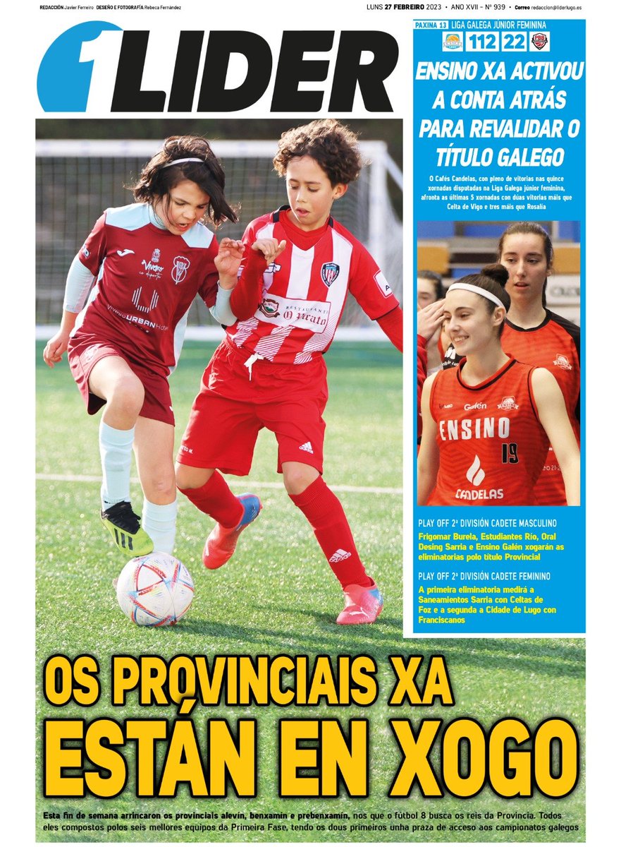 LÍDER (@liderredaccion) on Twitter photo LÍDER 939
⚽️ OS PROVINCIAIS XA ESTÁN EN XOGO. Esta fin de semana arrincaron as fases finais alevín, benxamín e prebenxamín
🏀 <a href="/EnsinoLugoCB/">Ensino Lugo</a> activou a conta atrás para revalidar o título galego júnior feminino
MAÑÁ VÉMONOS con todo o fútbol e baloncesto base lucense😀👇 LÍDER 939
⚽️ OS PROVINCIAIS XA ESTÁN EN XOGO. Esta fin de semana arrincaron as fases finais alevín, benxamín e prebenxamín
🏀 <a href="/EnsinoLugoCB/">Ensino Lugo</a> activou a conta atrás para revalidar o título galego júnior feminino
MAÑÁ VÉMONOS con todo o fútbol e baloncesto base lucense😀👇