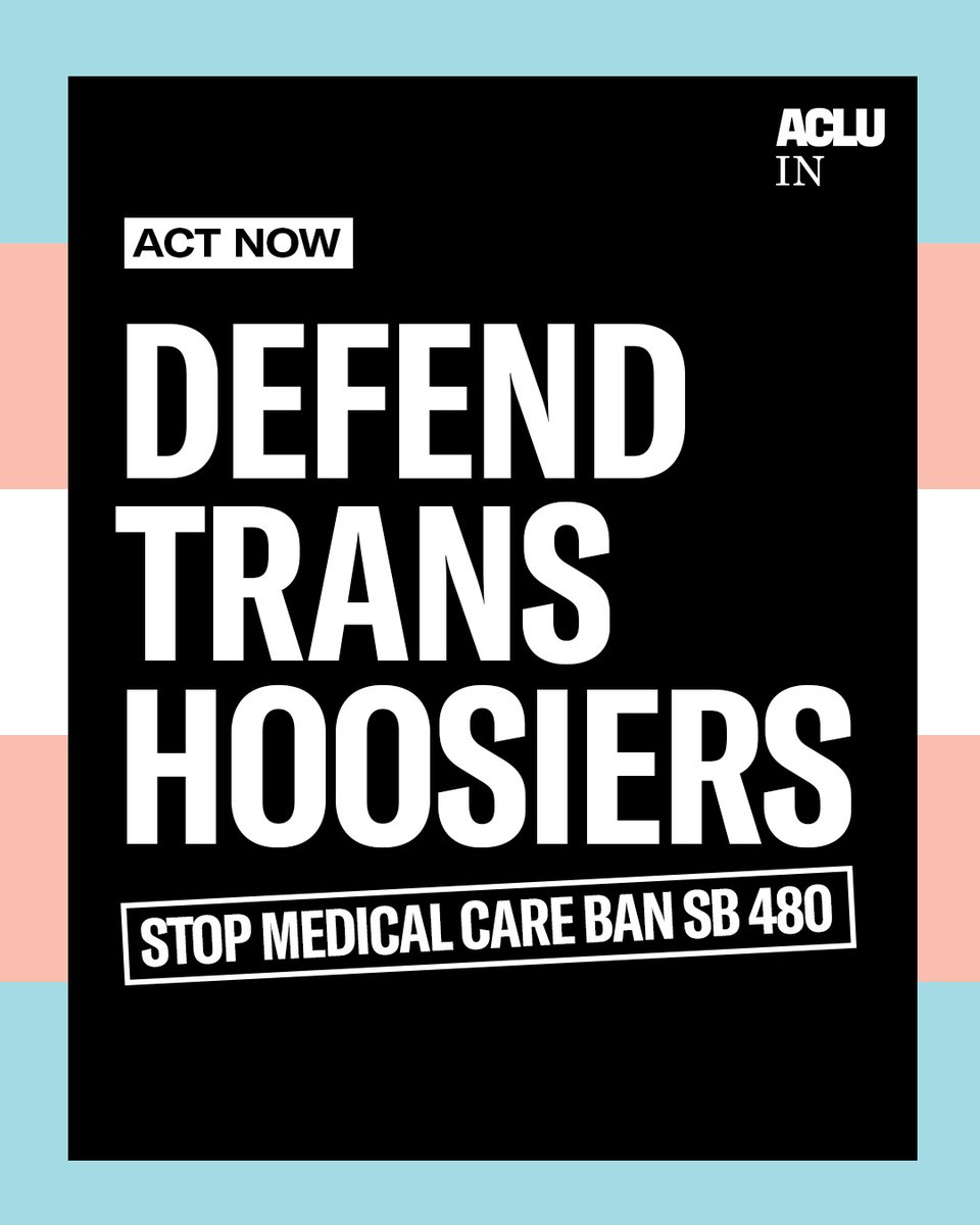 🔜 We expect the Indiana Senate to vote early this week on #SB480, a dangerous bill banning life-saving medical care for transgender youth in our state.

❗ Tell your State Senator to stop the #IndianaSlateOfHate and vote NO on SB 480: action.aclu.org/send-message/i…