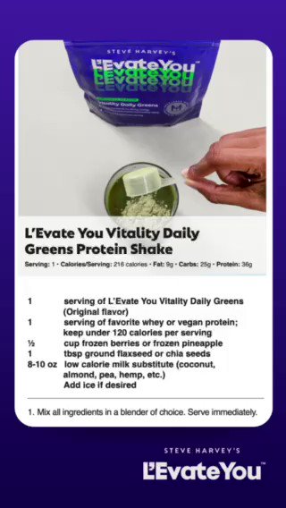 levateyou's tweet photo. Day 26 of the #Levate28 Challenge⚡

Here's a delicious protein shake that will give your body what it needs to stay healthy and fit! 

Made with our Original Flavored L'Evate You Vitality Day Greens and your choice of protein - hands down one of the easiest ways to get L'Evated! 💪
.
.
.
#LevateYou #UpYourGreens #healthylifestyle #nutrition #fitness #energy #steveharvey #motivation #vitality #mitochondria #probiotics #enzymes #digestion #antioxidants #plantbased
