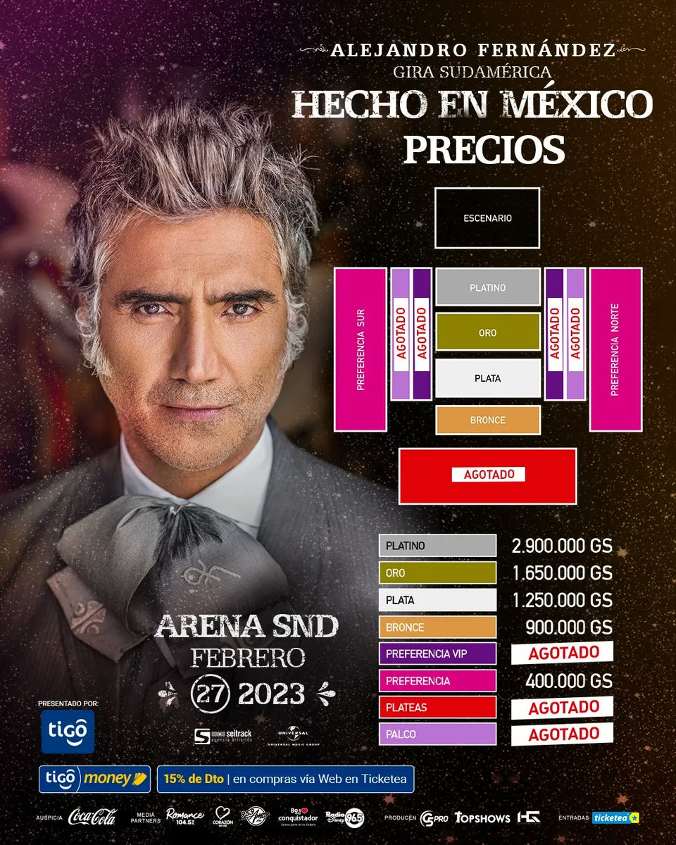 G5pro's tweet photo. ¡Es MAÑANA! Alejandro Fernández 💕en 🇵🇾
Gira “Hecho en México”🐴🇲🇽
👉Dto Online 15% con Tigo Money😍
📆 27/Feb.
🏟️Arena SND
🎟️Entradas en @TicketeaPy -> https://t.co/cc5SB4Irsc
#AlejandroFernandezPy #HechoEnMéxicoPy https://t.co/LlaOon4eKU