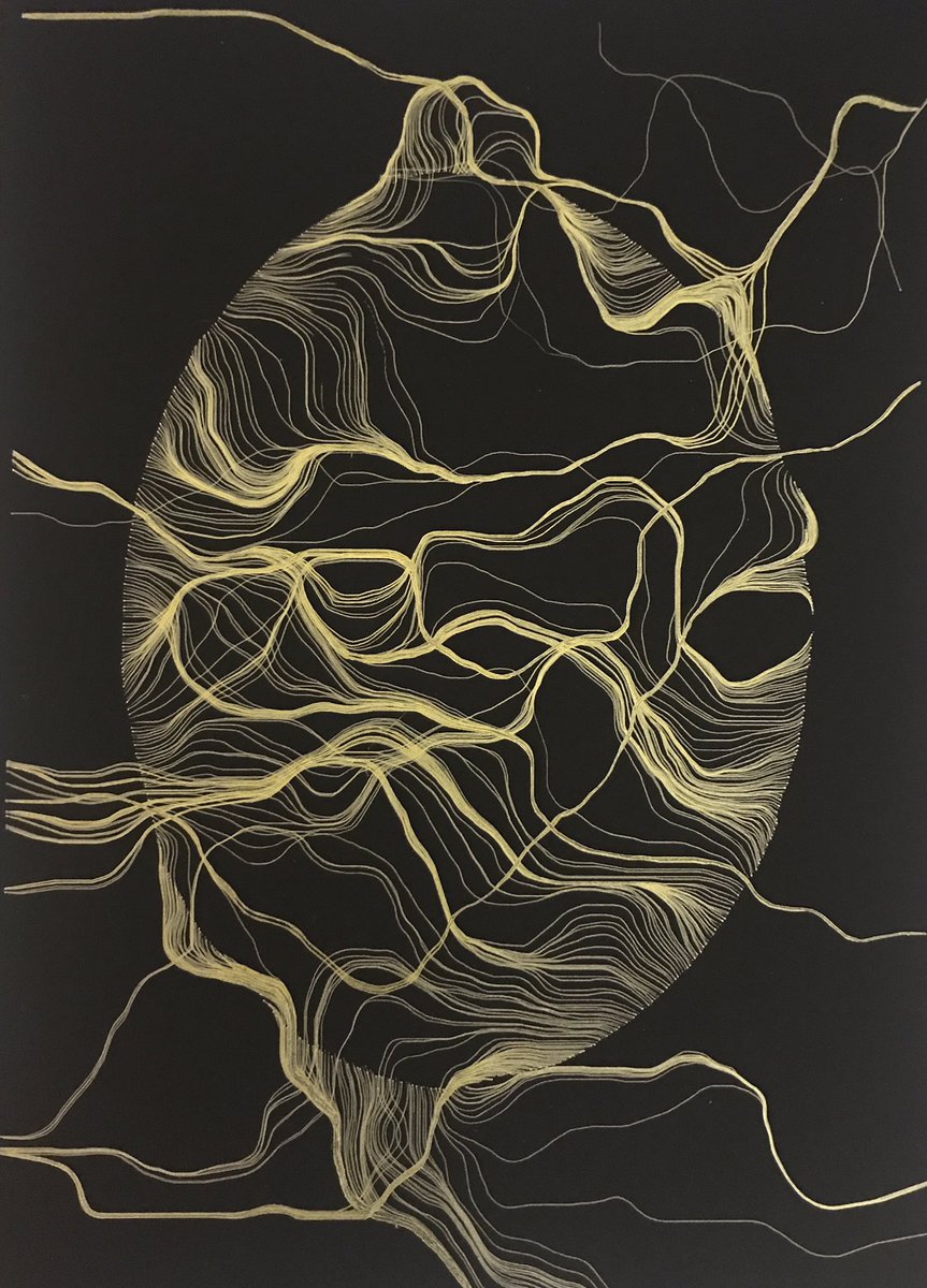 EmmanuelVdeV's tweet photo. Iterations of Fluid Masks #uniball Signo metal pens on Fabriano Bristol Black Black paper. #processing #generativeart #plotter #plottertwitter #abstractart #lineart #axidraw https://t.co/cEP0436JFd