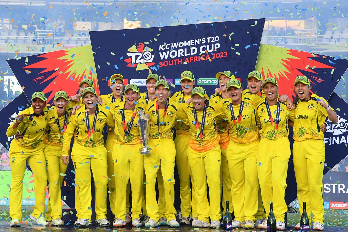 ICC's tweet photo. The ICC Women's #T20WorldCup 2023 Champions 🏆

#AUSvSA #TurnItUp https://t.co/xTDYXTZlnX