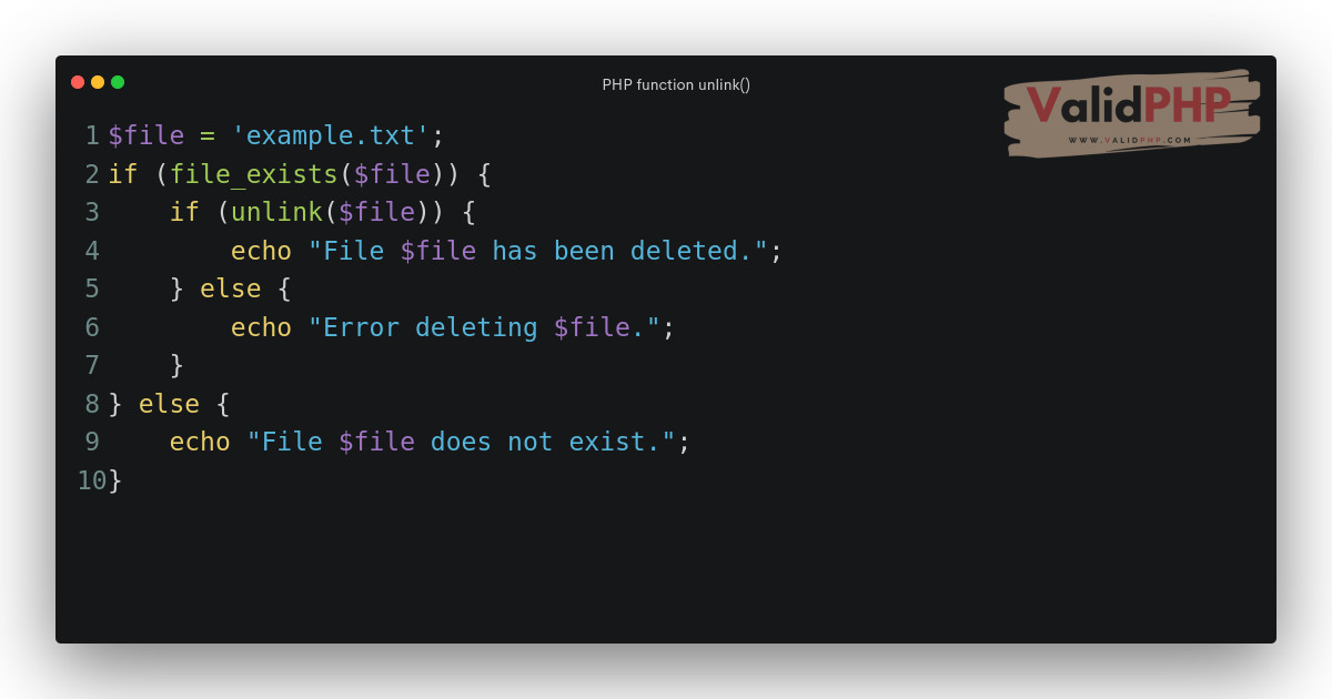 FlipXAds's tweet image. PHP function unlink()
#file_exists() #unlink()

unlink() is a built-in PHP function that is used to delete a file. This function is useful when you want to remove a file from your file system.

validphp.com/php-function-u…